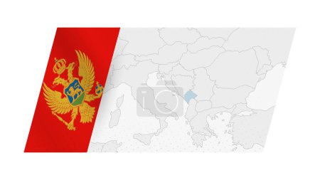 Montenegro mapa en estilo moderno con la bandera de Montenegro en el lado izquierdo.
