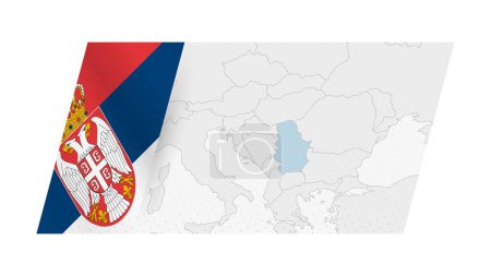 Serbien-Karte im modernen Stil mit der Flagge Serbiens auf der linken Seite.