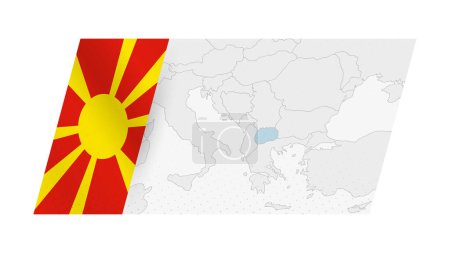 Carte de la Macédoine du Nord dans un style moderne avec drapeau de la Macédoine du Nord sur le côté gauche.