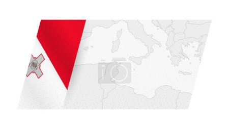 Téléchargez les illustrations : Malte carte dans un style moderne avec drapeau de Malte sur le côté gauche. - en licence libre de droit