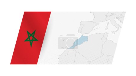 Marokkokarte im modernen Stil mit der Flagge Marokkos auf der linken Seite.