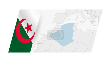 Algeria map in modern style with flag of Algeria on left side.