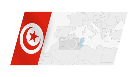 Tunesien-Karte im modernen Stil mit der Flagge Tunesiens auf der linken Seite.