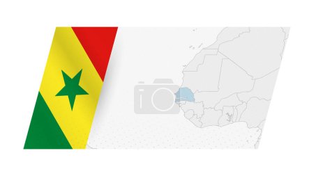 Senegalkarte im modernen Stil mit Senegalflagge auf der linken Seite.