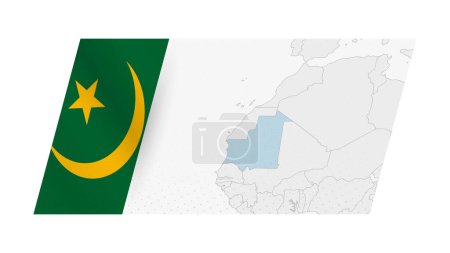 Mauritania map in modern style with flag of Mauritania on left side.
