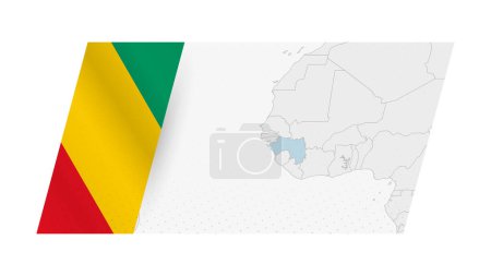 Guinea mapa en estilo moderno con la bandera de Guinea en el lado izquierdo.