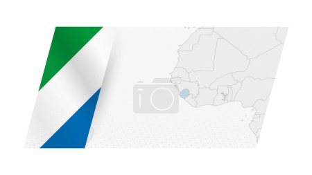 Sierra Leone Karte im modernen Stil mit Flagge von Sierra Leone auf der linken Seite.
