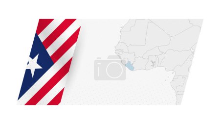 Liberia mapa en estilo moderno con la bandera de Liberia en el lado izquierdo.