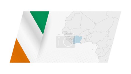 Karte der Elfenbeinküste im modernen Stil mit Flagge der Elfenbeinküste auf der linken Seite.