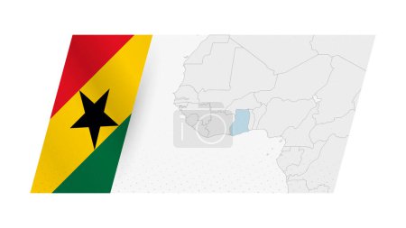 Ghana Karte im modernen Stil mit Flagge von Ghana auf der linken Seite.