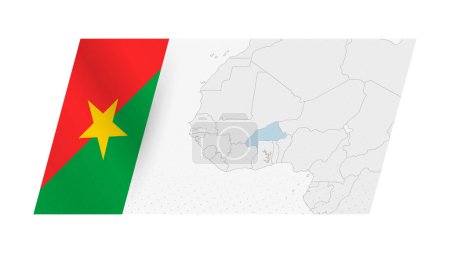 Burkina Faso Karte im modernen Stil mit Flagge von Burkina Faso auf der linken Seite.