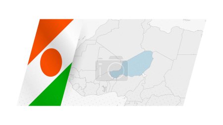 Niger map in modern style with flag of Niger on left side.