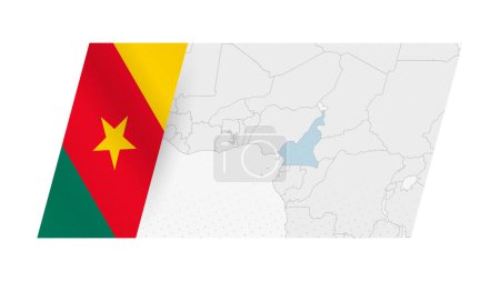 Kamerun Karte im modernen Stil mit der Flagge von Kamerun auf der linken Seite.