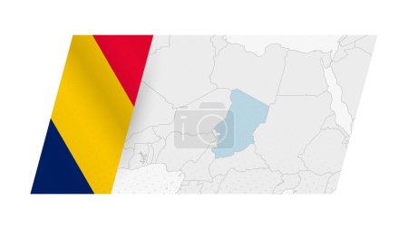 Karte des Tschad im modernen Stil mit der Flagge des Tschad auf der linken Seite.