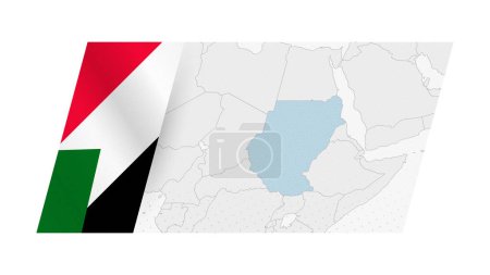 Sudankarte im modernen Stil mit Flagge des Sudan auf der linken Seite.