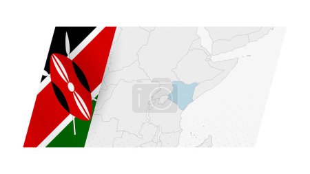 Keniakarte im modernen Stil mit Flagge Kenias auf der linken Seite.