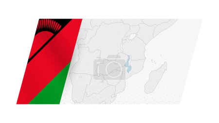 Malawi Karte im modernen Stil mit Flagge von Malawi auf der linken Seite.