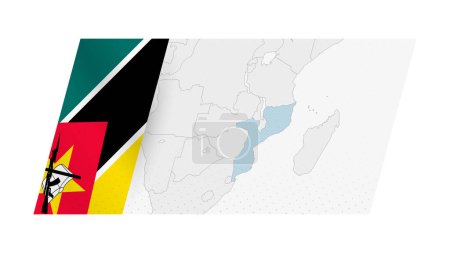 Téléchargez les illustrations : Carte du Mozambique dans un style moderne avec drapeau du Mozambique sur le côté gauche. - en licence libre de droit