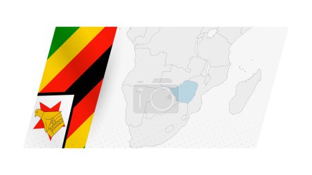 Zimbabwe map in modern style with flag of Zimbabwe on left side.