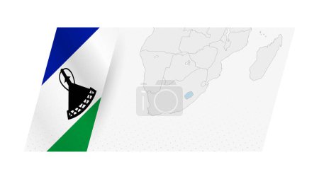 Lesotho Karte im modernen Stil mit Flagge von Lesotho auf der linken Seite.