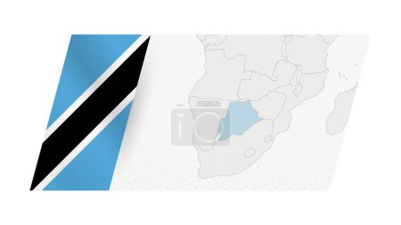 Botswana Karte im modernen Stil mit Flagge von Botswana auf der linken Seite.