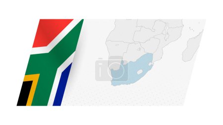 Südafrika Karte im modernen Stil mit der Flagge Südafrikas auf der linken Seite.