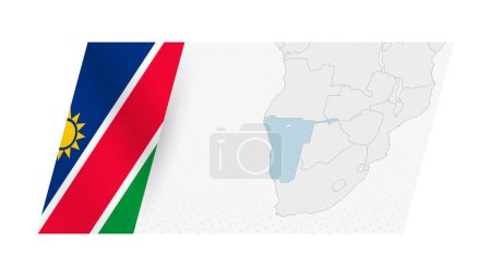 Namibia-Karte im modernen Stil mit Namibia-Flagge auf der linken Seite.