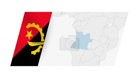 Angola Karte im modernen Stil mit der Flagge von Angola auf der linken Seite.