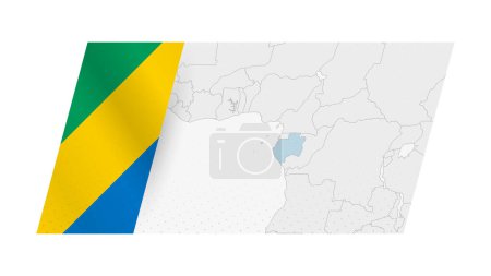 Gabon map in modern style with flag of Gabon on left side.