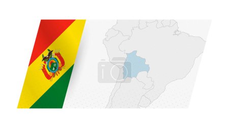Téléchargez les illustrations : Carte de la Bolivie dans un style moderne avec drapeau de la Bolivie sur le côté gauche. - en licence libre de droit