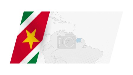 Suriname map in modern style with flag of Suriname on left side.