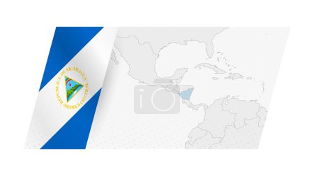 Mapa de Nicaragua en estilo moderno con la bandera de Nicaragua en el lado izquierdo.