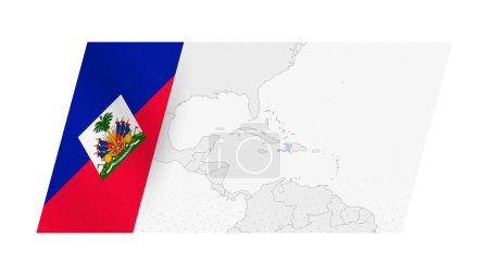 Téléchargez les illustrations : Carte d'Haïti dans un style moderne avec drapeau d'Haïti sur le côté gauche. - en licence libre de droit