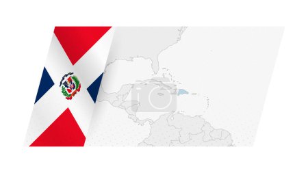 Mapa de República Dominicana en estilo moderno con la bandera de República Dominicana en el lado izquierdo.