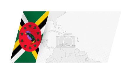 Mapa de Dominica en estilo moderno con la bandera de Dominica en el lado izquierdo.