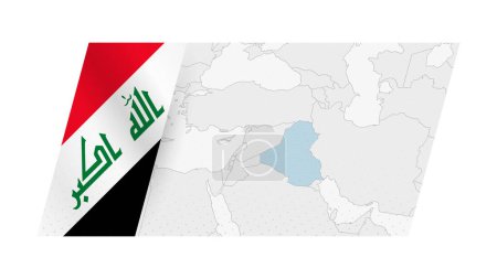 Ilustración de Mapa de Iraq en estilo moderno con la bandera de Iraq en el lado izquierdo. - Imagen libre de derechos