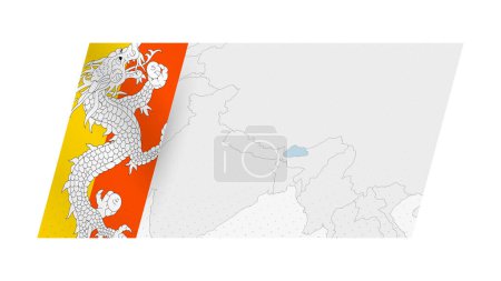 Téléchargez les illustrations : Carte du Bhoutan dans un style moderne avec drapeau du Bhoutan sur le côté gauche. - en licence libre de droit