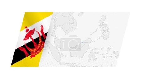 Ilustración de Mapa de Brunei en estilo moderno con la bandera de Brunei en el lado izquierdo. - Imagen libre de derechos