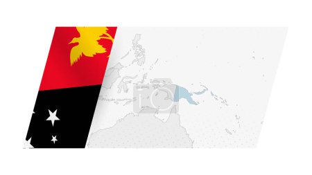 Papua-Neuguinea Karte im modernen Stil mit Flagge von Papua-Neuguinea auf der linken Seite.
