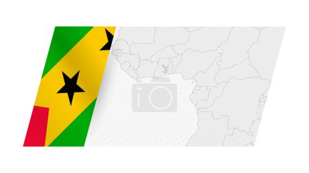 Karte von Sao Tome und Principe im modernen Stil mit Flagge von Sao Tome und Principe auf der linken Seite.