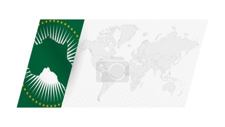 Mapa del mundo en estilo moderno con la bandera de African Union en el lado izquierdo.