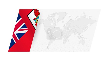 Weltkarte im modernen Stil mit Flagge von Bermuda auf der linken Seite.