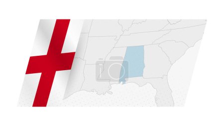 Carte de l'Alabama dans un style moderne avec drapeau de l'Alabama sur le côté gauche.