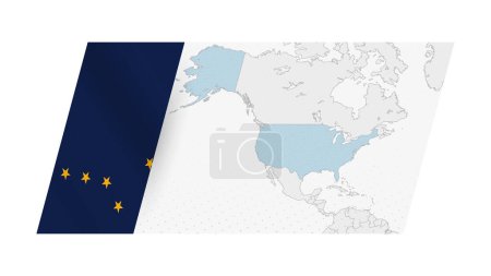 USA Karte im modernen Stil mit Flagge von Alaska auf der linken Seite.