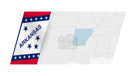Arkansas map in modern style with flag of Arkansas on left side.