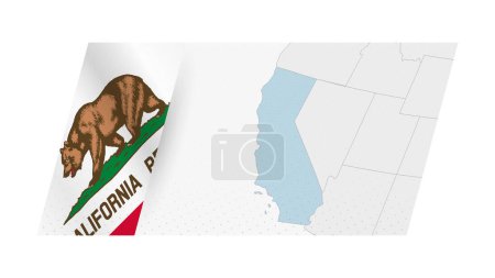 California map in modern style with flag of California on left side.