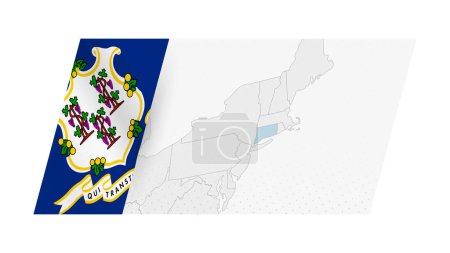 Connecticut mapa en estilo moderno con la bandera de Connecticut en el lado izquierdo.