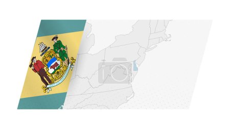 Karte von Delaware im modernen Stil mit Flagge von Delaware auf der linken Seite.