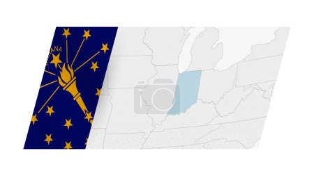 Indiana mapa en estilo moderno con la bandera de Indiana en el lado izquierdo.