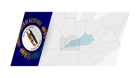Kentucky map in modern style with flag of Kentucky on left side.